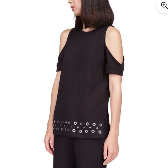 MICHAEL Michael Kors Women's Cold-Shoulder Embellished-Hem Top (XS, Black) NWT - Picture 1 of 6